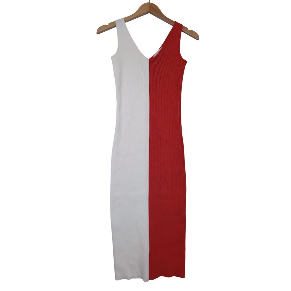 Willow & Wind Tank Dress‎ Women XS Orange White Ribbed Stretch Knit Beach Vaca